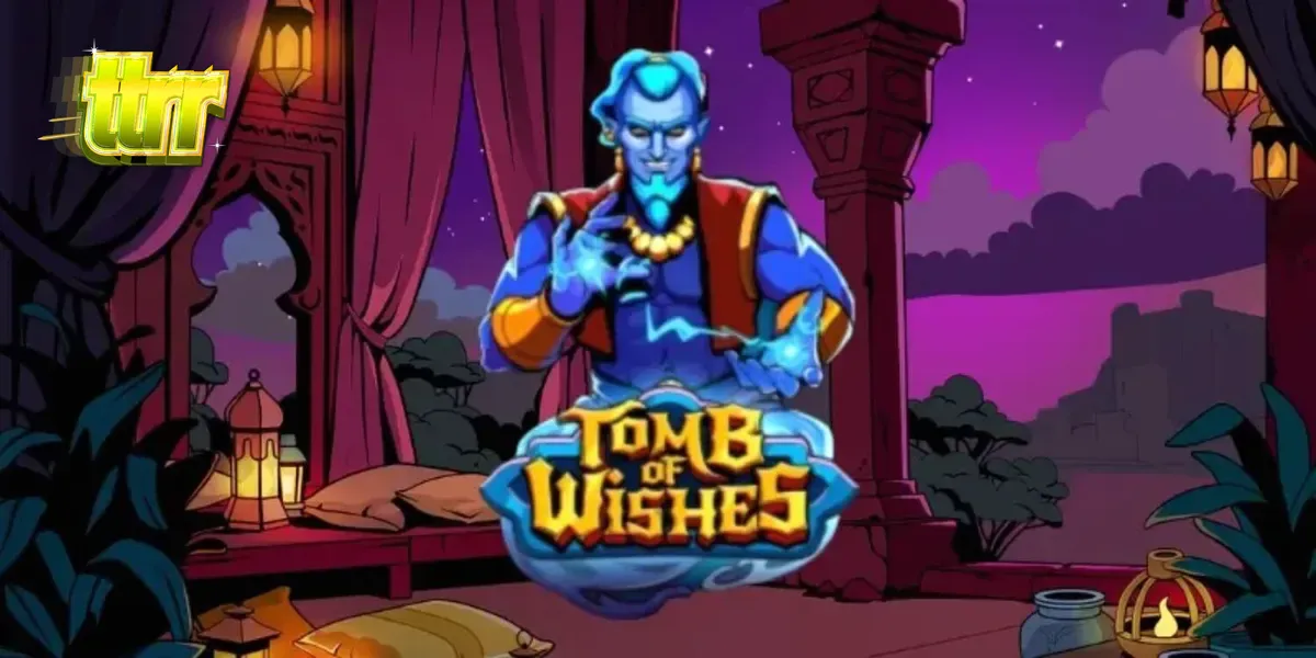 Interface do slot Tomb of Wishes com tema de tesouros árabes